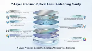 Detail of 7-layer polarized lens structure with UV400 and anti-reflective coating