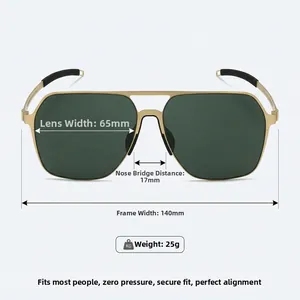 Detailed size parameters for square pilot nylon polarized sunglasses with dimensions