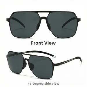 Front and 45-degree angle view of square polarized sunglasses with double bridge