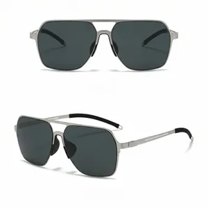 Close-up of square nylon polarized sunglasses for men featuring a classic double bridge design