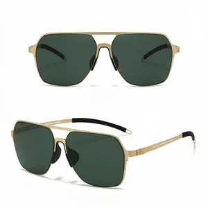 Front and 45-degree angle views of gold square frame polarized aviator sunglasses