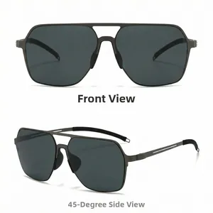 Front and side view of square frame nylon polarized sunglasses with double bridge