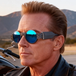 Round Sunglasses Men PC Metal Frame UV400 Protection Outdoor Travel Retro Punk Cyberpunk Fashion