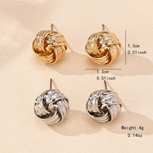 Elegant twisted knot stud earrings in gold and silver finish with textured hammered metal