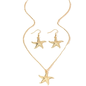 Elegant gold starfish jewelry set with textured pendant necklace and hook earrings