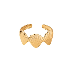 Elegant gold shell ring with sea-inspired design and adjustable band for women