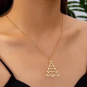 Collier Pendentif Sapin De Noël Plaqué Or Fer Ajouré Étoile Bijoux De Vacances Minimalistes Pour Femmes