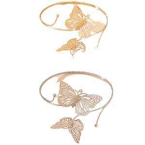 Bracelets manchettes papillon ajourés finitions dorée et argentée polies