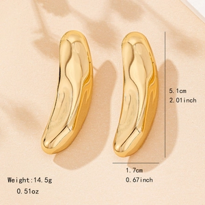 Elegant gold irregular fluid wave earrings with size and weight dimensions shown