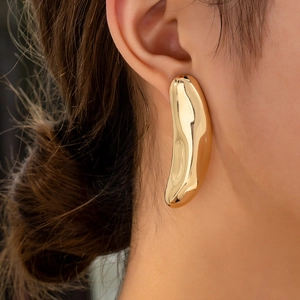 Irregular Stud Earrings Alloy Liquid Metal Texture Minimalist Abstract Lava Style High Polished Fashion Jewelry Women
