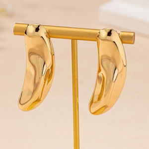 Fashionable gold irregular lava stud earrings with a glossy metallic mirror finish