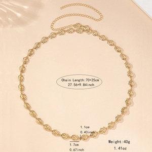 Elegante cintura a catena in metallo rosa dorato con chiusura regolabile per donna