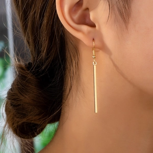 Minimalist Geometric Long Rectangular Bar Drop Earrings Alloy Gold Color Polished Modern Fashion Jewelry For Women