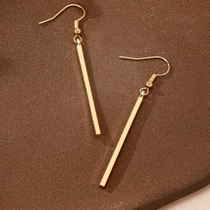 Polished gold geometric rectangle drop earrings for women with minimalist hook design