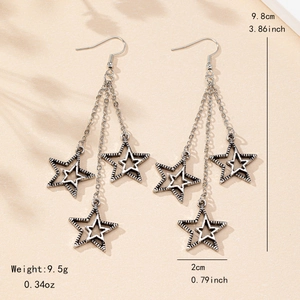 Vintage silver tassel star earrings with long hanging chains for elegant daily party wear