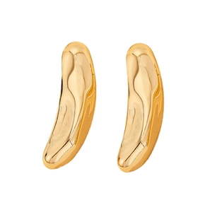 Elegant gold curved bean-shaped stud earrings with polished metallic mirror finish