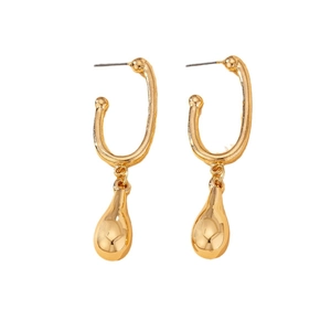 Elegante goldene Tropfenohrringe mit spiegelpolierter Oberfläche und C-förmigem Stecker