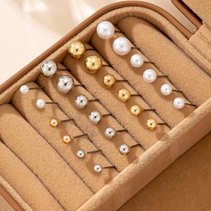 Lot de 12 paires de boucles d'oreilles boules en perle, doré et argenté minimalistes