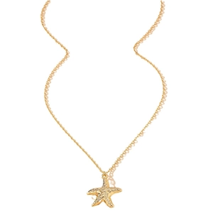 Elegant gold starfish pendant necklace with textured detail on minimalist cable chain