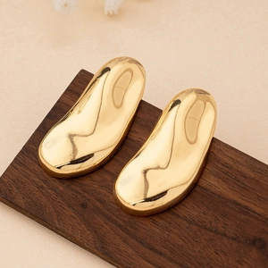 Elegant 18K gold plated irregular lava stud earrings with organic molten metal texture