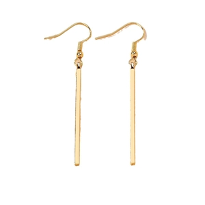 Elegant gold geometric long bar drop earrings with minimalist fish hook design