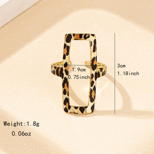Vintage gold open ring with geometric leopard print rectangle and size measurements