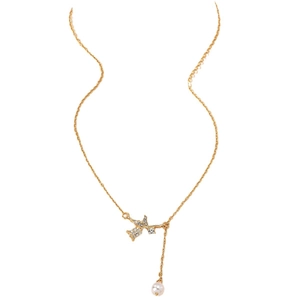 Elegant gold pearl necklace with bird pendant and sparkling diamonds for women
