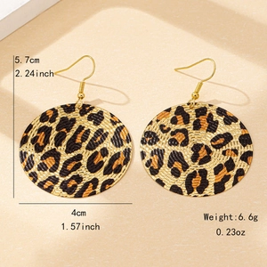 Fashionable round leopard print woven earrings with golden hooks for women's jewelry