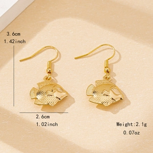 Elegant gold-tone goldfish drop earrings with embossed scales and fishbone details