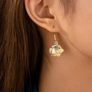 Goldfish Dangle Earrings Alloy Metal Gold Plated Tropical Fish Animal Shape Fashion Jewelry Accessories For Women