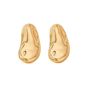 Polished gold irregular lava studs with a minimalist liquid metal design for women