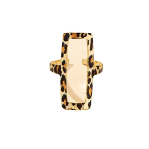 Fashionable leopard print rectangular open ring in gold finish for women's styling