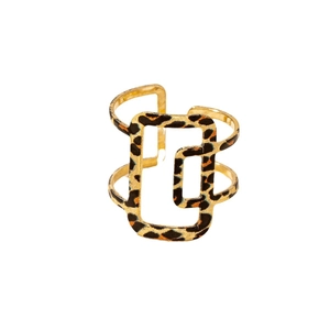 Fashion gold geometric hollow bangle with leopard print pattern for women jewelry