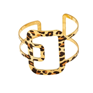 Bracelet jonc doré à la mode avec découpe géométrique et motif léopard élégant
