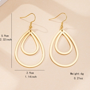 Hollow teardrop gold earrings with minimalist double-layered design and 5.9cm length
