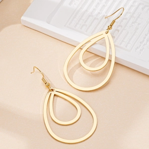 Minimalist double layer teardrop earrings in golden hollow metal for women