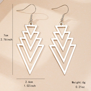 Minimalist silver geometric tiered triangle earrings with hollow layered drop design