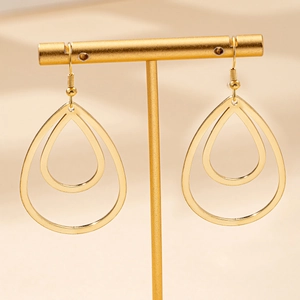 Minimalist gold-tone hollow teardrop earrings with a double-layered line design