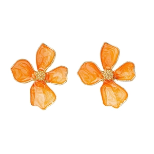 Boucles d'oreilles fleurs en émail orange avec placage d'or pour le quotidien des femmes