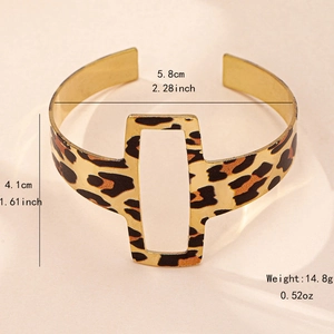 Bracelet manchette ajouré géométrique imprimé léopard doré pour femme style rétro