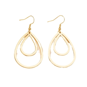 Elegant gold double-layered hollow teardrop earrings with minimalist metallic wire design