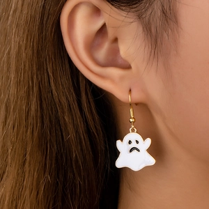 Boucles D'oreilles Pendantes Fantôme Émail Blanc Alliage De Zinc Visage Triste Dessin Animé Halloween Mode Pour Femmes