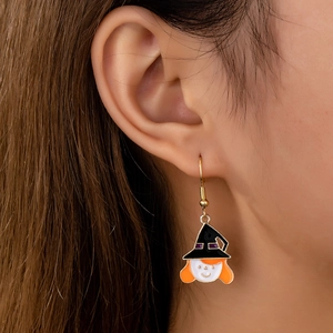 Halloween Witch Drop Earrings For Women Zinc Alloy Enamel Magic Hat Cartoon Jewelry Gift Festive Party Accessories