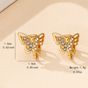 Elegant butterfly stud earrings with sparkling rhinestones in gold finish 1.6cm