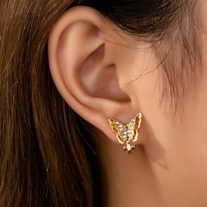 Butterfly Ear Clips Alloy Rhinestone Hollow Gold Color Fashion Jewelry For Women Non Pierced Ears Elegant Accessory