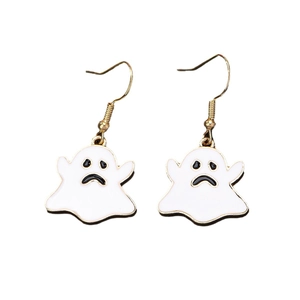 Boucles d'oreilles fantômes d'Halloween en émail blanc avec crochets dorés chics