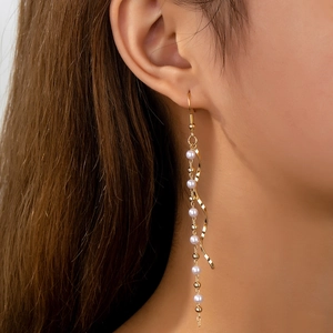 Boucles D'oreilles Longues À Pampilles En Alliage Plaqué Or Avec Spirale Et Künstliche Perles Fantaisie Pour Femmes Élégant