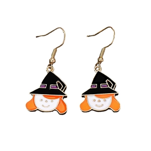Fashionable Halloween witch earrings with gold hooks and colorful cartoon charms