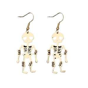 Golden hollow skeleton drop earrings with heart eyes for Halloween fashion accessories