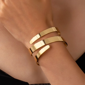 Spiral Layered Open Cuff Bangle Bracelet For Women Minimalist Geometric Hollow Polished Iron Metal Trendy Jewelry